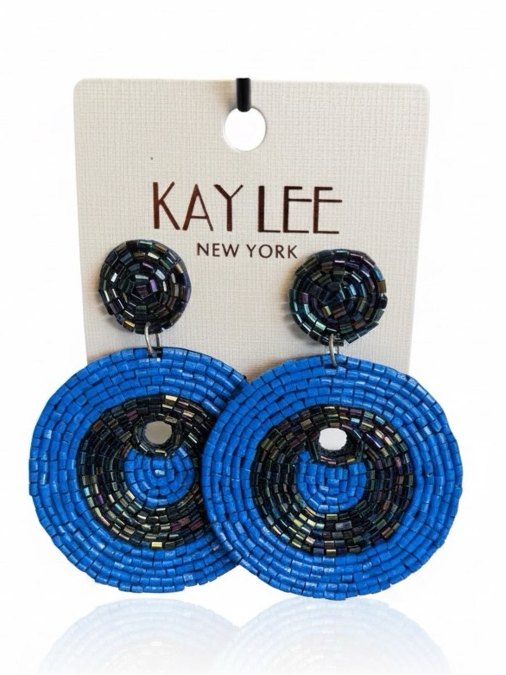 Kay Lee Blue Beaded Circle Drop Earrings